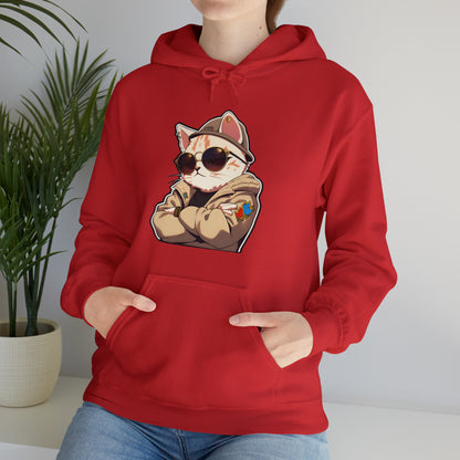 Streetwear Cat with Hoodie and Sunglasses Unisex Hooded Sweatshirt