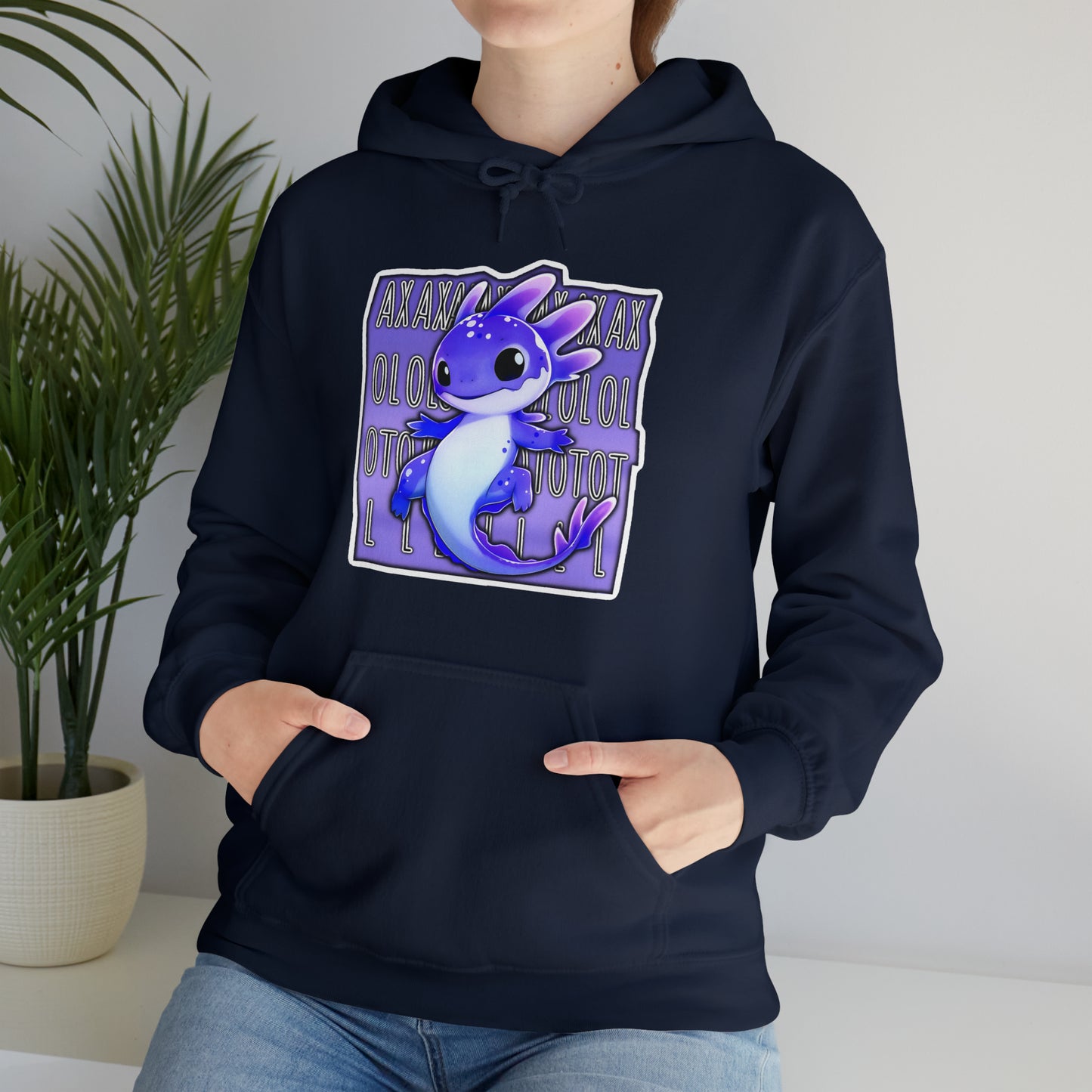 Blue Purple Axolotl with Text Block Unisex Hooded Sweatshirt