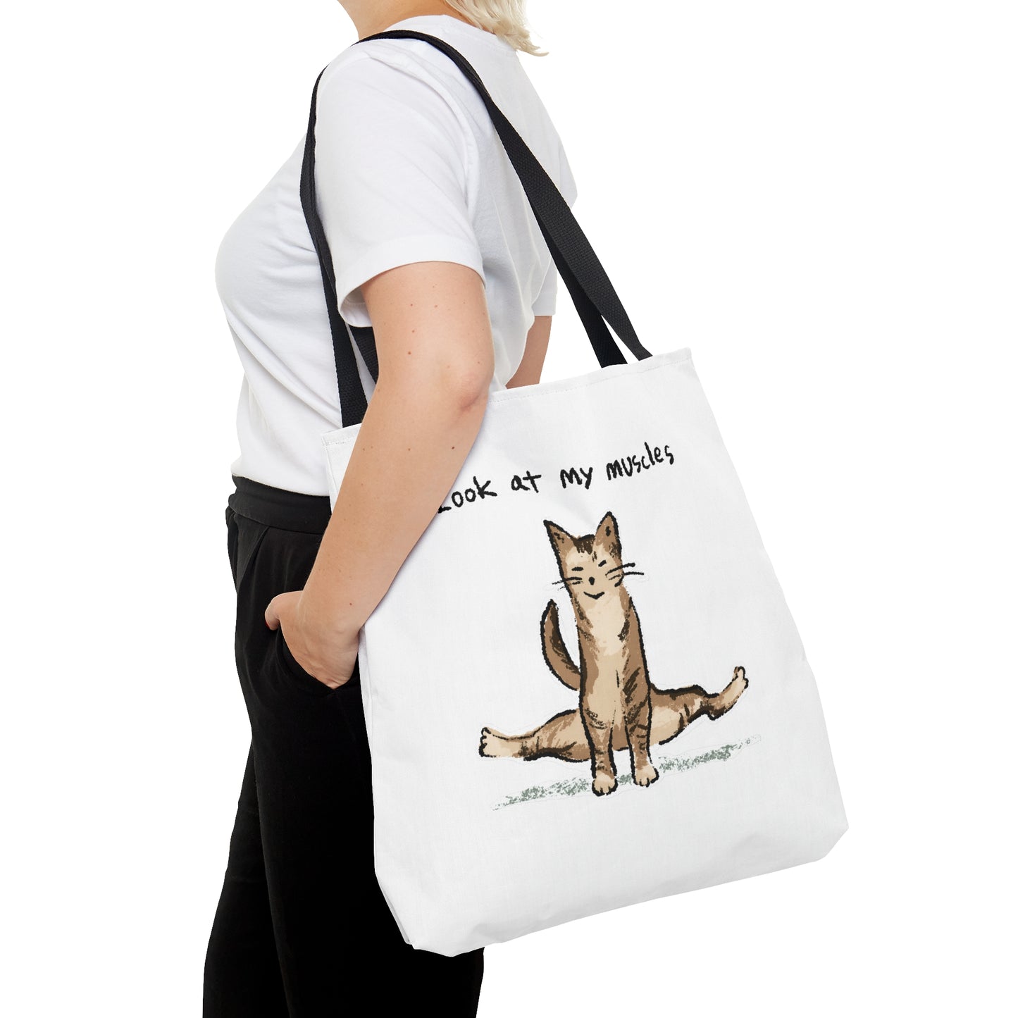 Funny Cat Meme Look at my muscles Tote Bag (AOP)