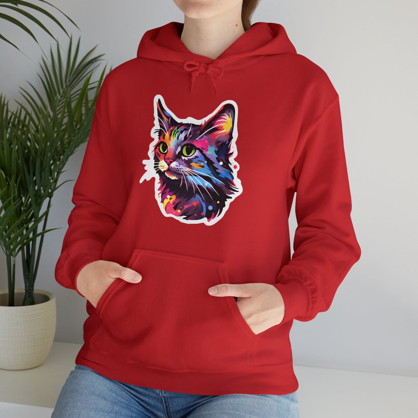 Rainbow Long-hair Tabby Cat Unisex Hooded Sweatshirt