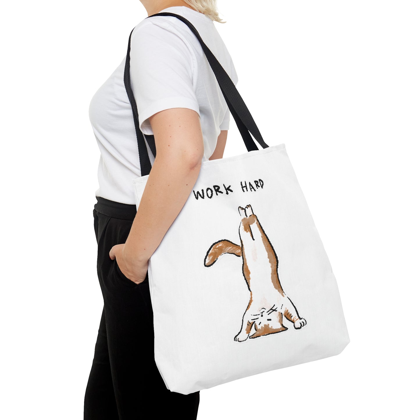 Funny Cat Meme Work Hard Tote Bag (AOP)