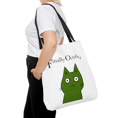 Finally october yellow green cat Tote Bag