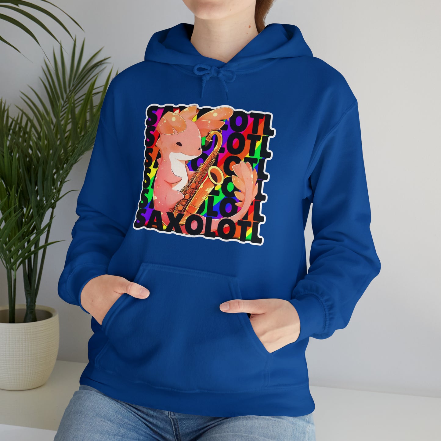 Rainbow Saxolotl (Hard Edge Background) Unisex Cotton Tee Unisex Hooded Sweatshirt