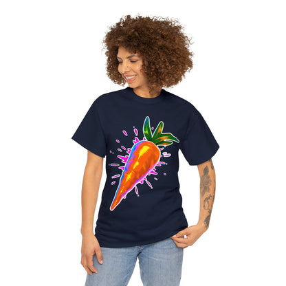 Magic Carrot Illustration Tee Shirt, Black, Royal Blue, Red, and Navy T-Shirts, Model Mockups on a White background, Awesome Designs by Zeesdesign, Free Shipping on orders over $50