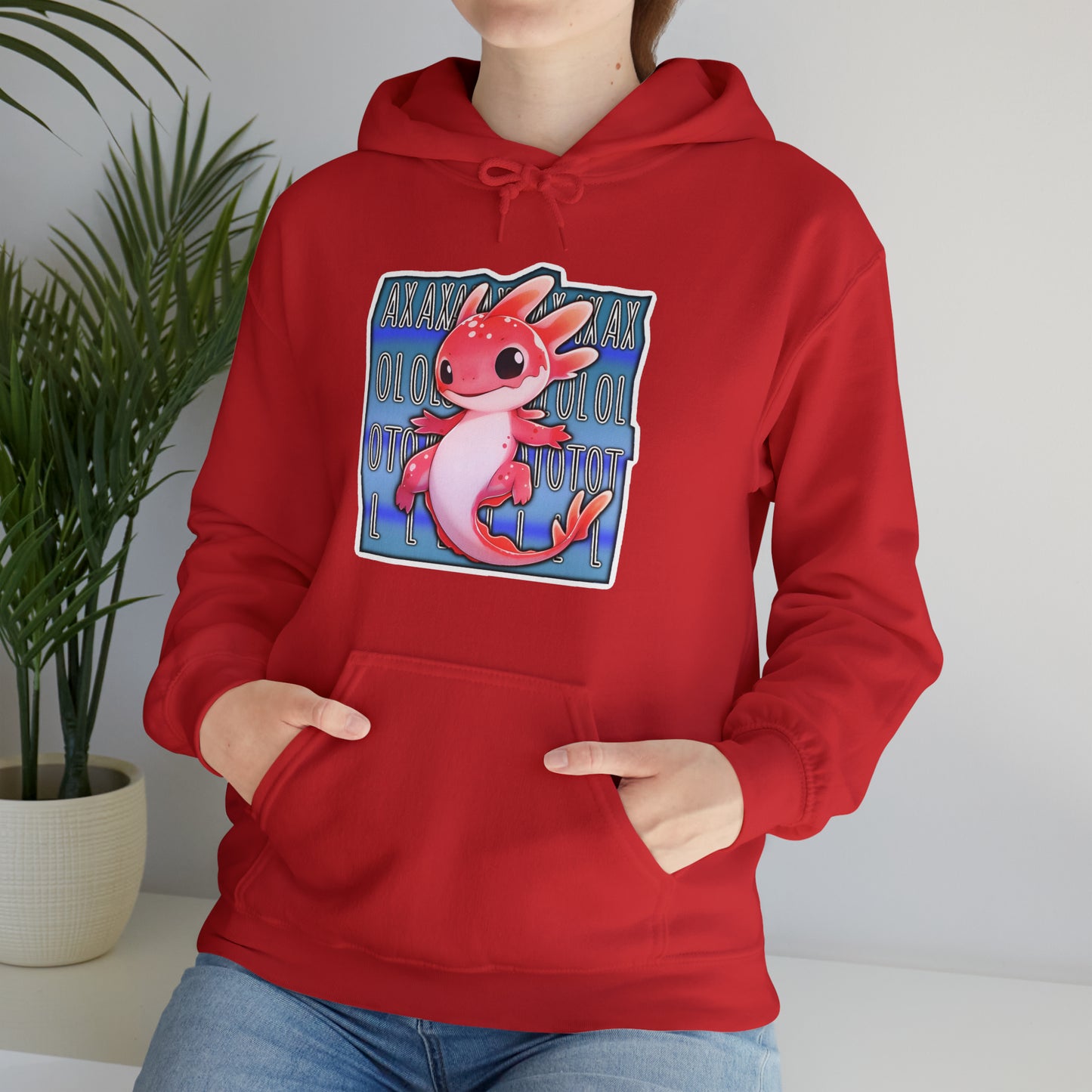 Pink Axolotl with Text Block Unisex Hooded Sweatshirt