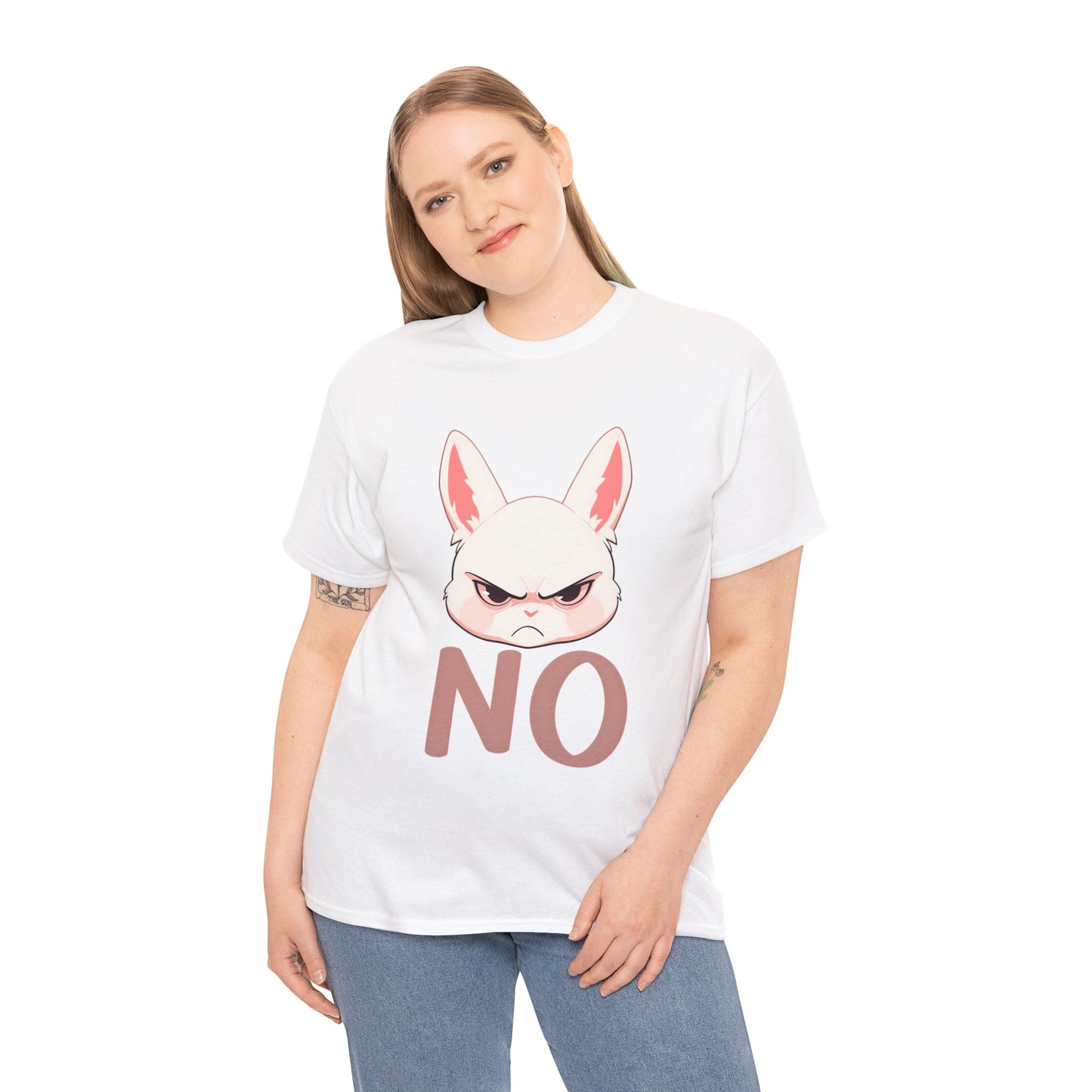 No Cute Annoyed Rabbit White Outline Unisex Cotton Shirt