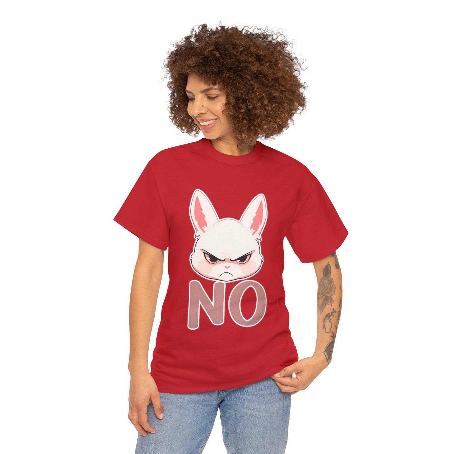 No Cute Annoyed Rabbit White Outline Unisex Cotton Shirt