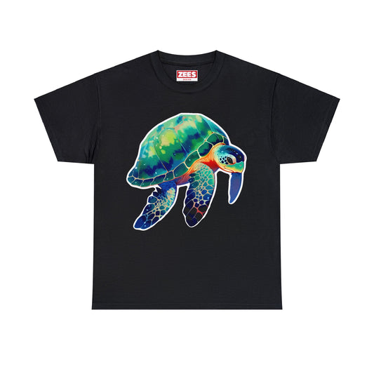 Large Shell Green Watercolor SeaTurtle Unisex Cotton Tee