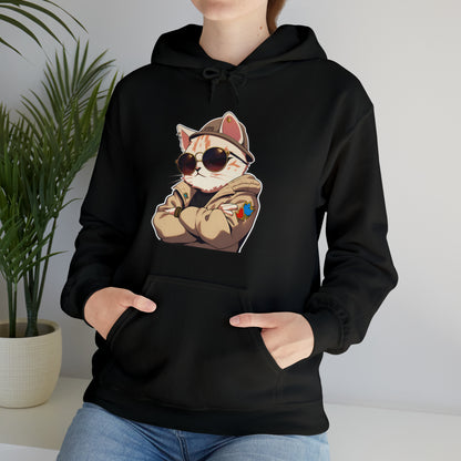 Streetwear Cat with Hoodie and Sunglasses Unisex Hooded Sweatshirt