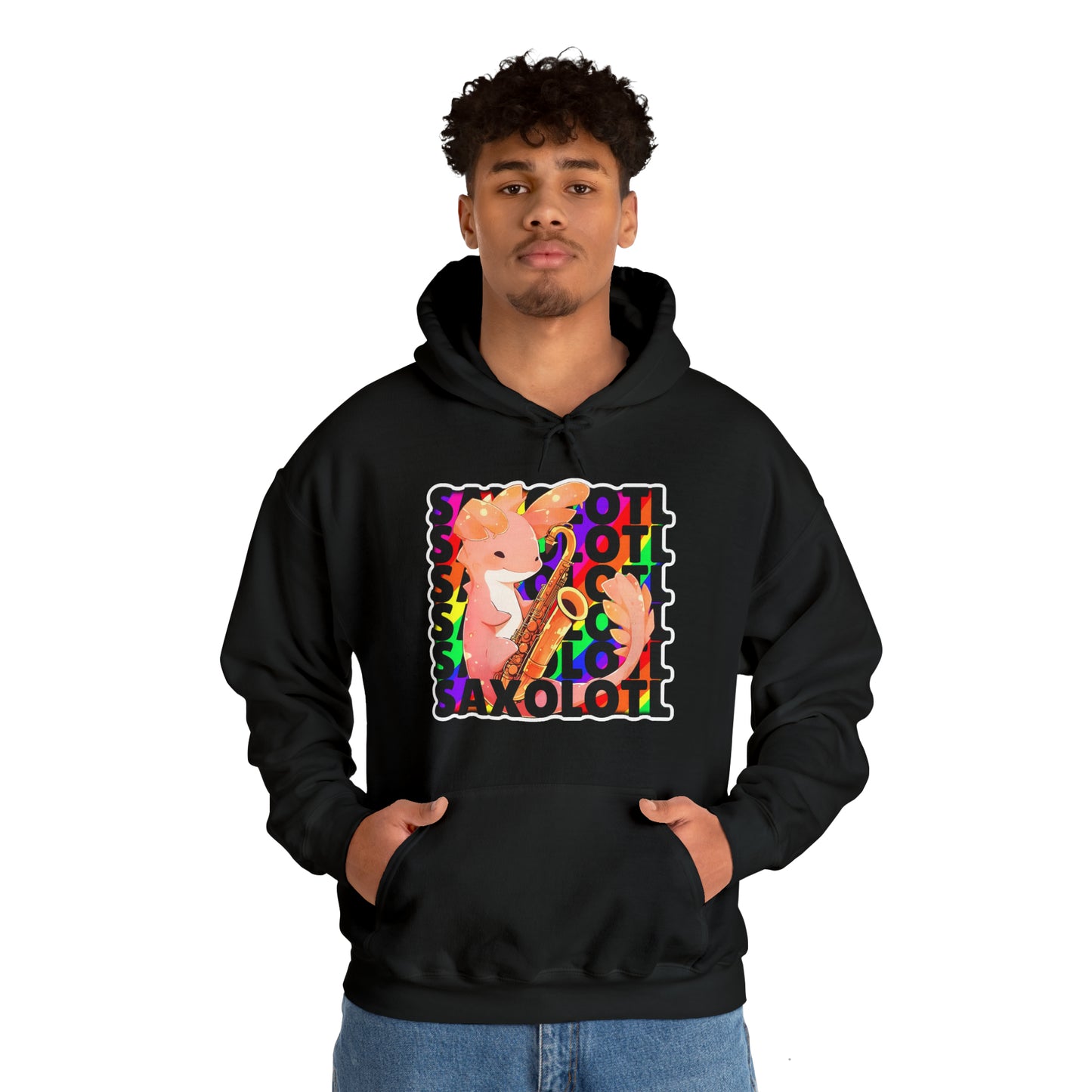 Rainbow Saxolotl (Hard Edge Background) Unisex Cotton Tee Unisex Hooded Sweatshirt