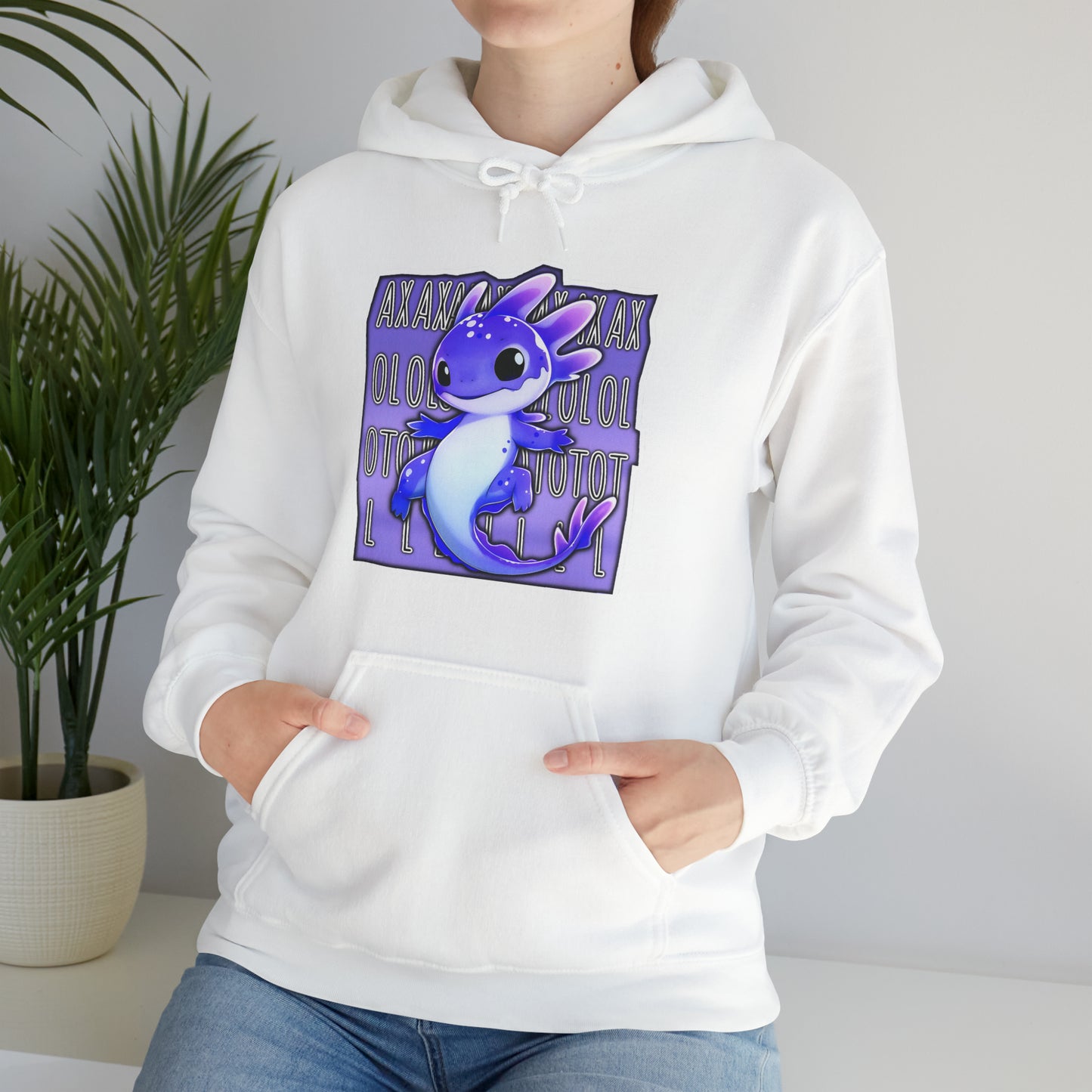 Blue Purple Axolotl with Text Block Unisex Hooded Sweatshirt