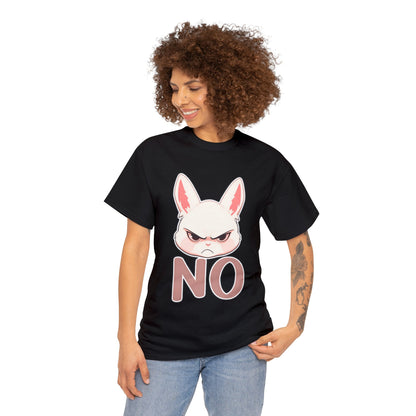 No Cute Annoyed Rabbit White Outline Unisex Cotton Shirt