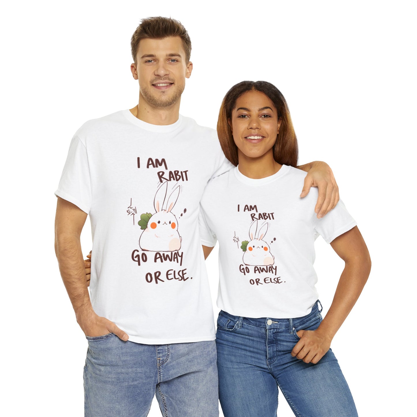 I Am Rabit Go Away Or Else Angry Rabbit Korean Text Unisex Cotton Shirt