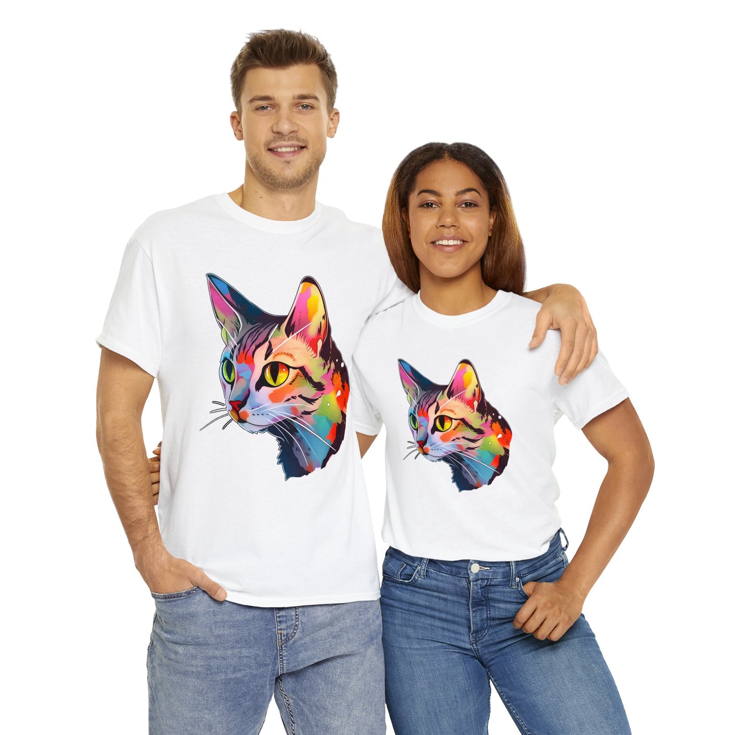 Rainbow Tabby Cat Unisex Cotton Tee