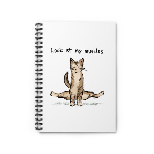 Funny Cat Meme Look at my muscles White Background Spiral Notebook - Ruled Line