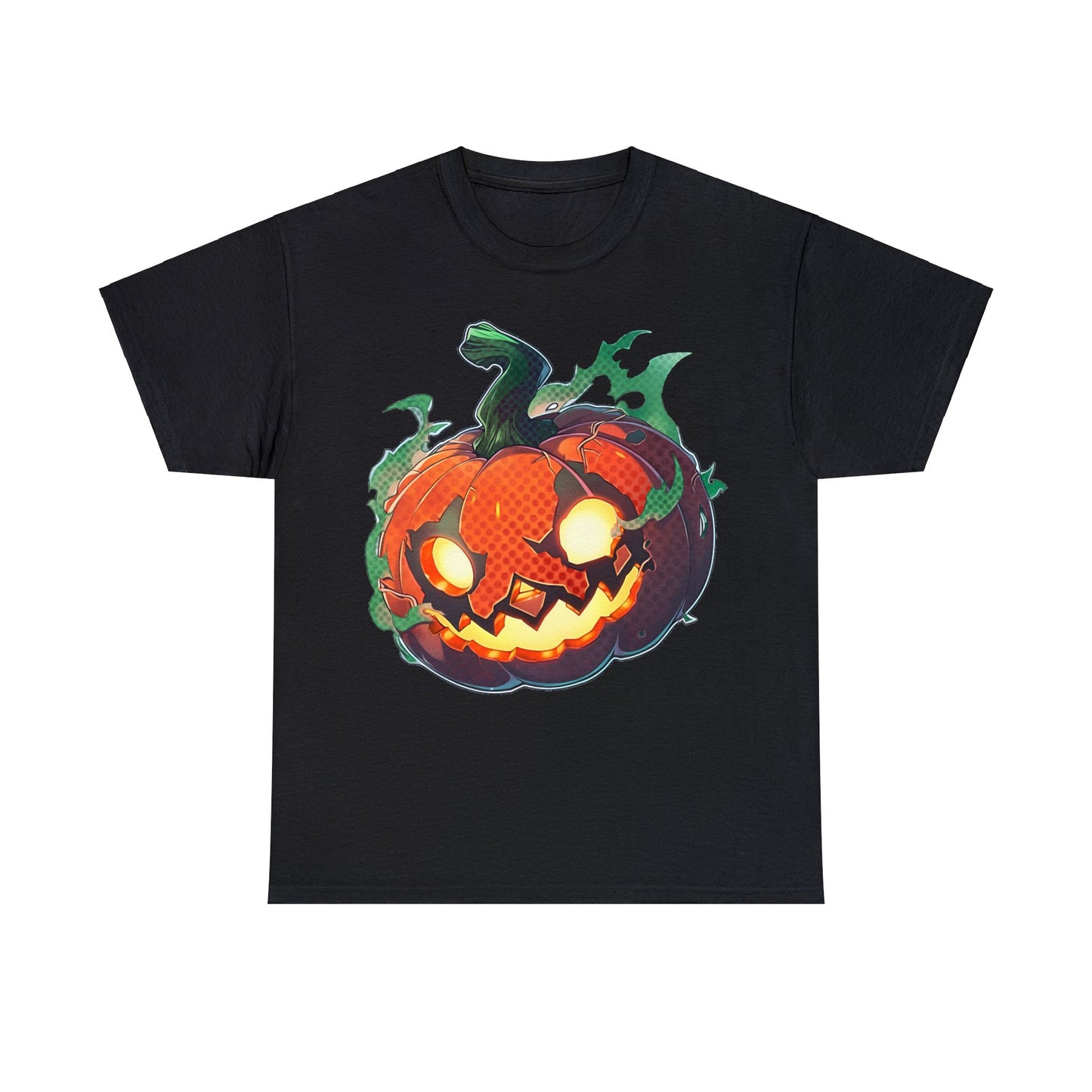 Scary Jack-O-Lantern Newsprint Texture Unisex Cotton Tee