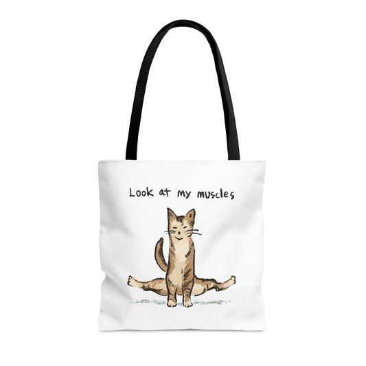 Funny Cat Meme Look at my muscles Tote Bag (AOP)