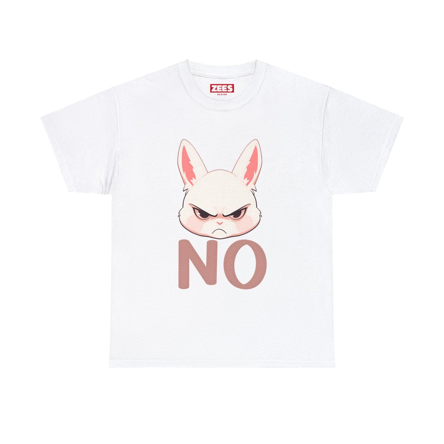 No Cute Annoyed Rabbit White Outline Unisex Cotton Shirt