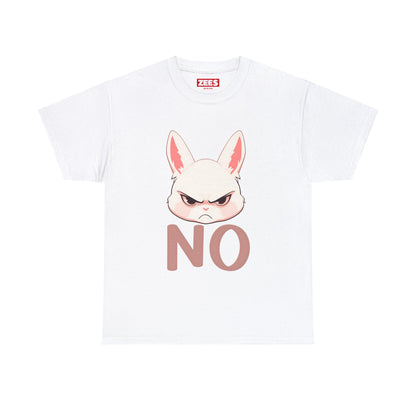 No Cute Annoyed Rabbit White Outline Unisex Cotton Shirt