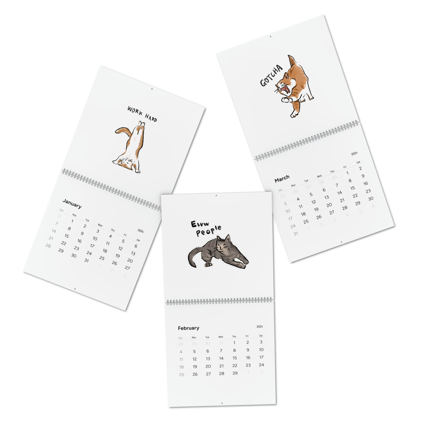 Funny Cat Meme Standard Wall Calendar (2024)